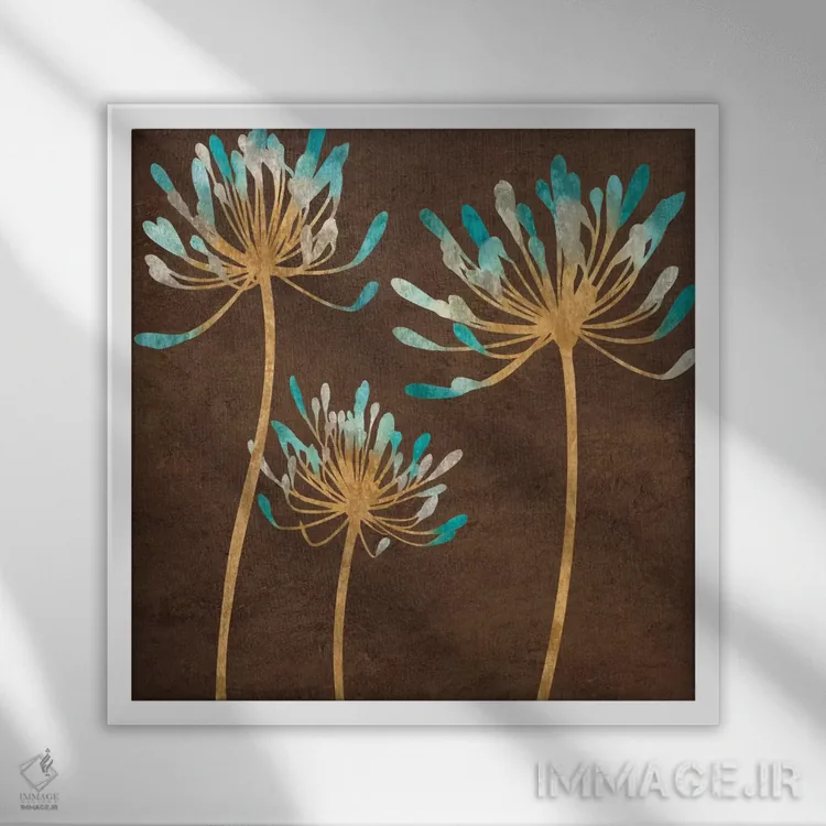 تابلو شکوفه سبزآبی I اثر ارین لانگه - نمای قابدار سفید