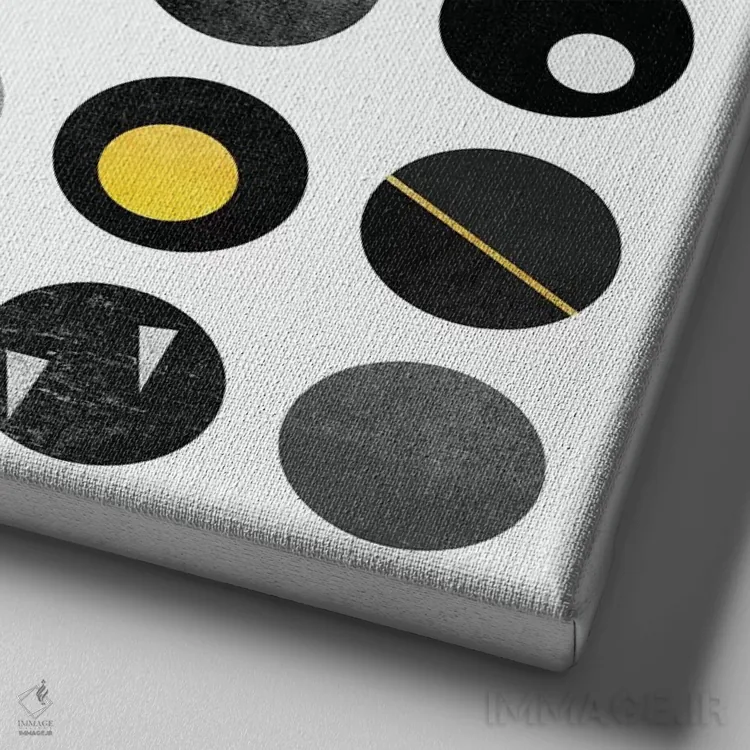 تابلو نقطههای زرد و مشکی اثر الیزابت فردریکسون - نمای نزدیک بافت بوم