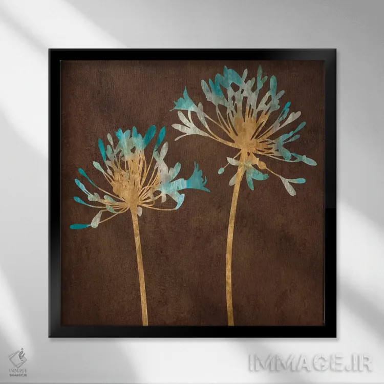 تابلو شکوفه سبزآبی II اثر ارین لانگه - نمای قابدار مشکی