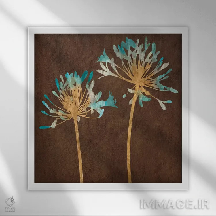 تابلو شکوفه سبزآبی II اثر ارین لانگه - نمای قابدار سفید
