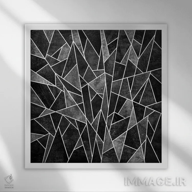 تابلو سامانسات سیاه شکسته (آبستره) اثر الیزابت فردریکسون - نمای قابدار سفید