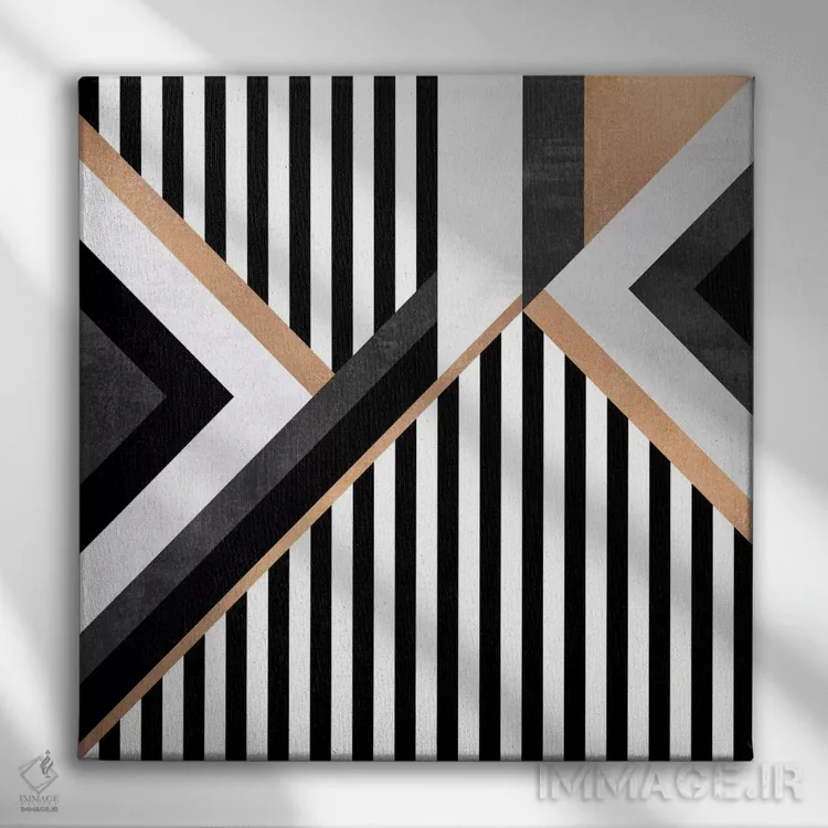 تابلو ترکیب راهراهها اثر الیزابت فردریکسون - نمای روبهرو روی دیوار