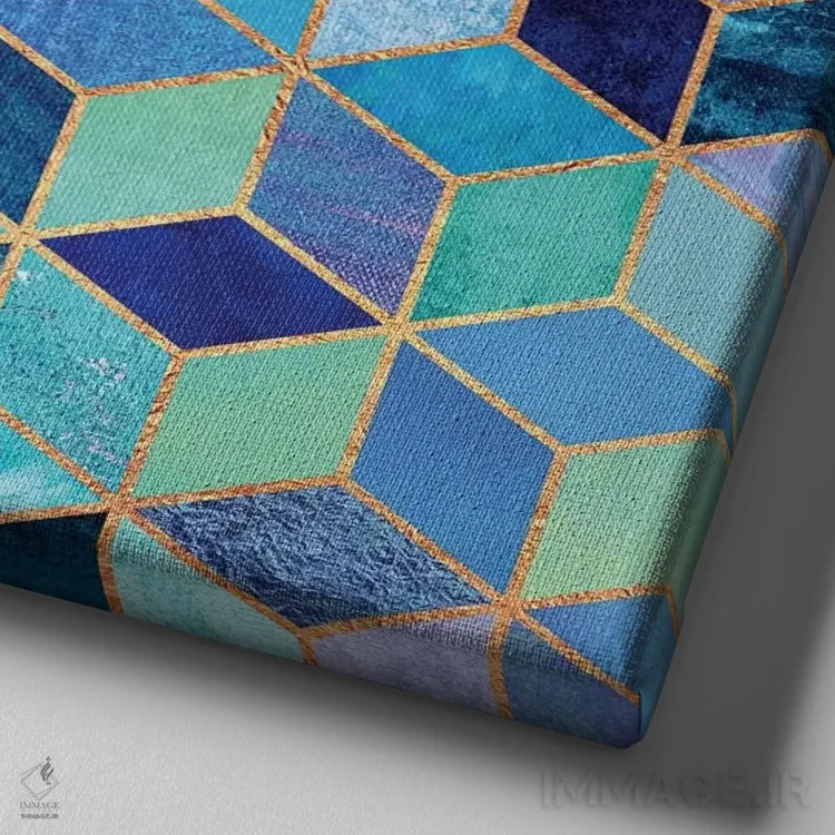 تابلو مکعبهای آبی اثر الیزابت فردریکسون - نمای نزدیک بافت بوم