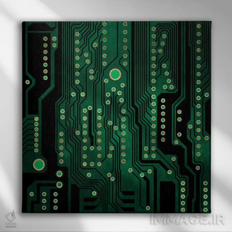 تابلو مدار چاپی ۲ (الکترونیکی) اثر الیزابت فردریکسون - نمای روبهرو روی دیوار