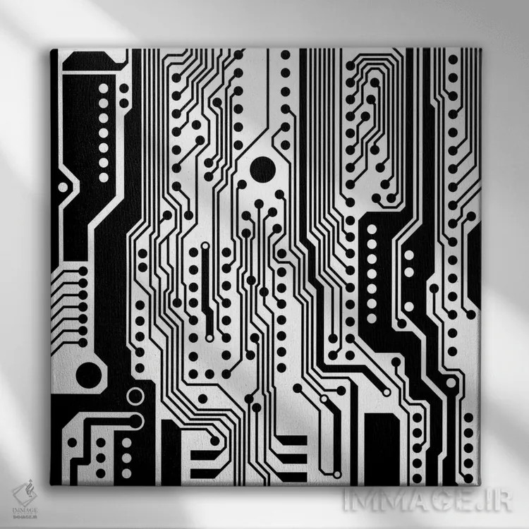 تابلو مدار چاپی ۱ (الکترونیکی) اثر الیزابت فردریکسون - نمای روبهرو روی دیوار