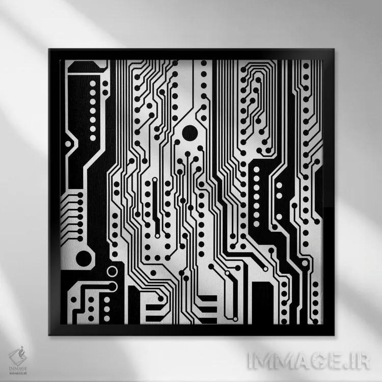 تابلو مدار چاپی ۱ (الکترونیکی) اثر الیزابت فردریکسون - نمای قابدار مشکی