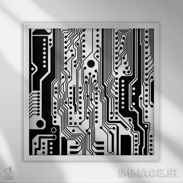 تابلو مدار چاپی ۱ (الکترونیکی) اثر الیزابت فردریکسون - نمای قابدار سفید