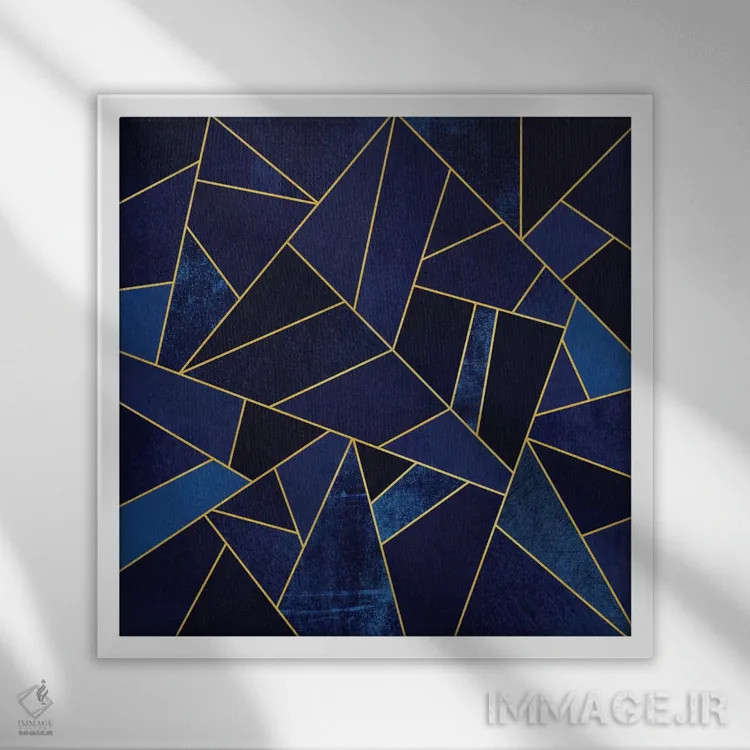 تابلو سنگ آبی با خطوط طلایی اثر الیزابت فردریکسون - نمای قابدار سفید