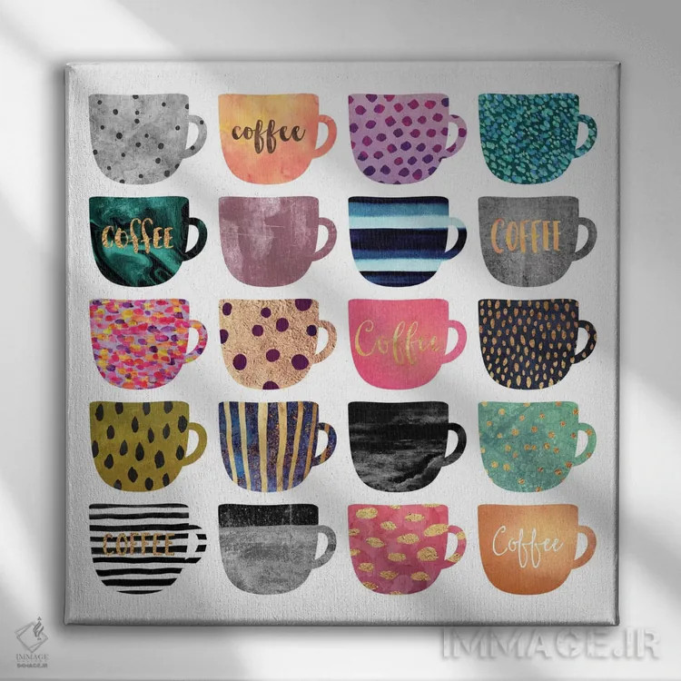 تابلو فنجانهای قهوه زیبا اثر الیزابت فردریکسون - نمای روبهرو روی دیوار