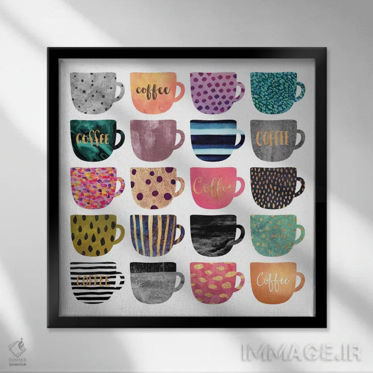 تابلو فنجانهای قهوه زیبا اثر الیزابت فردریکسون - نمای قابدار مشکی