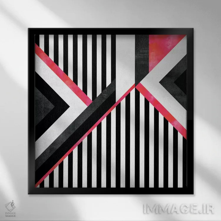 تابلو ترکیب راهراه (صورتی) اثر الیزابت فردریکسون - نمای قابدار مشکی