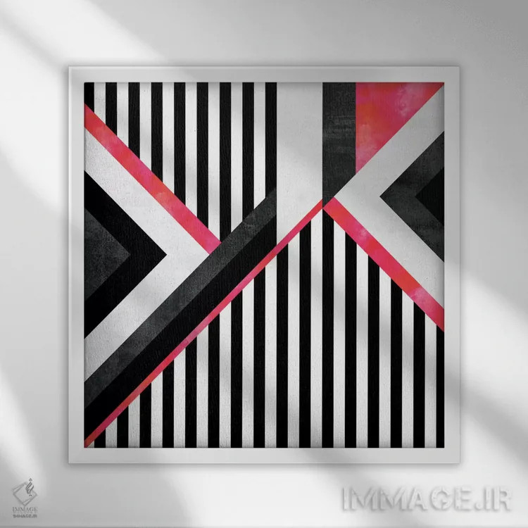 تابلو ترکیب راهراه (صورتی) اثر الیزابت فردریکسون - نمای قابدار سفید