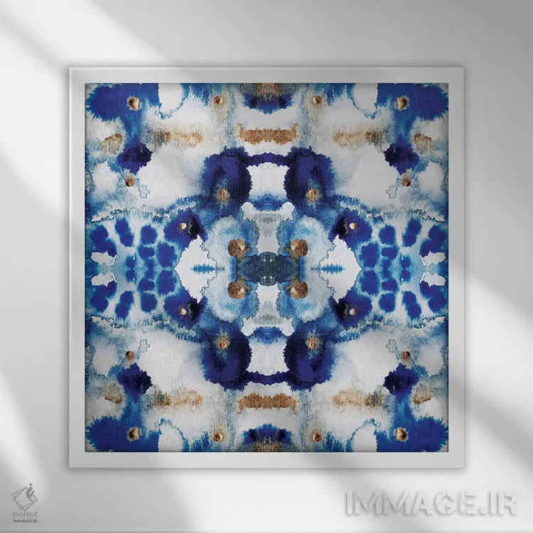 تابلو آبی متقارن اثر الیزابت فردریکسون - نمای قابدار سفید