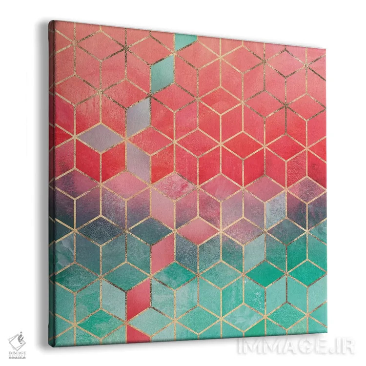 تابلو مکعبهای رز و فیروزهای اثر الیزابت فردریکسون - نمای پرسپکتیو محصول