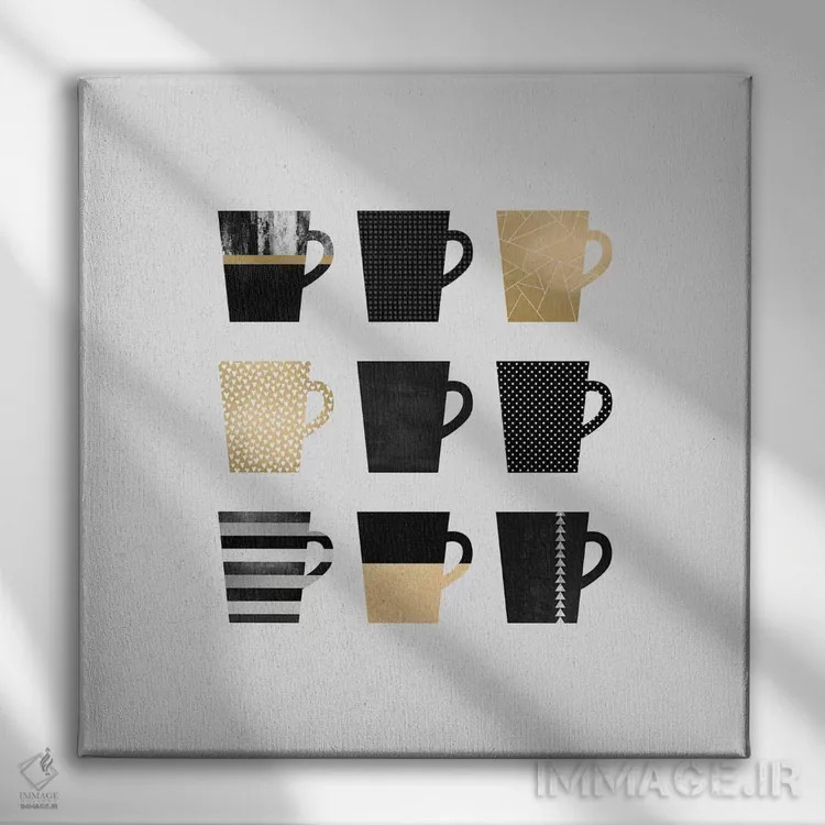 تابلو لیوانهای قهوه اثر الیزابت فردریکسون - نمای روبهرو روی دیوار