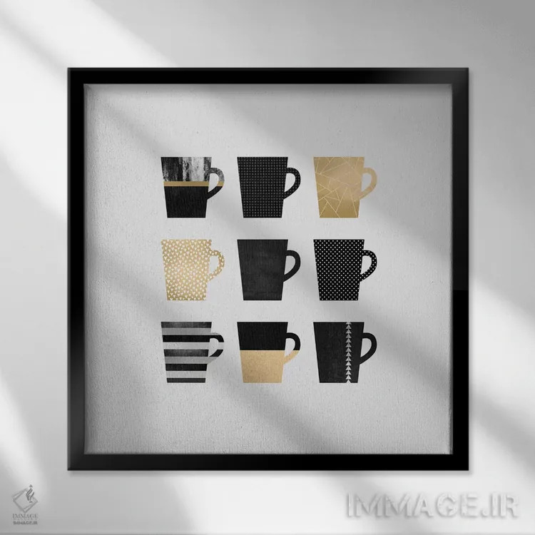 تابلو لیوانهای قهوه اثر الیزابت فردریکسون - نمای قابدار مشکی