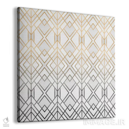 تابلو طرح هندسی طلایی و خاکستری اثر الیزابت فردریکسون - نمای پرسپکتیو محصول