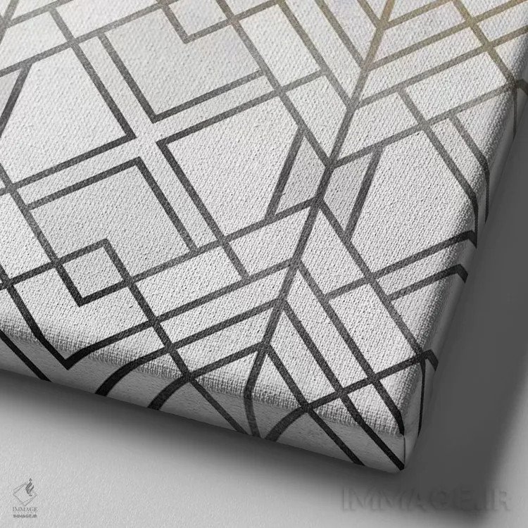 تابلو طرح هندسی طلایی و خاکستری اثر الیزابت فردریکسون - نمای نزدیک بافت بوم