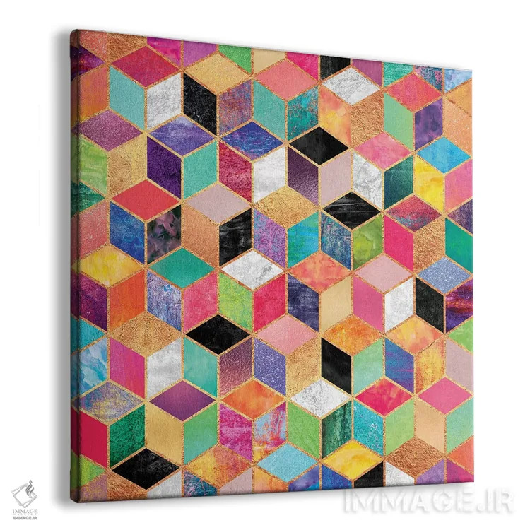 تابلو مکعبهای رنگارنگ اثر الیزابت فردریکسون - نمای پرسپکتیو محصول