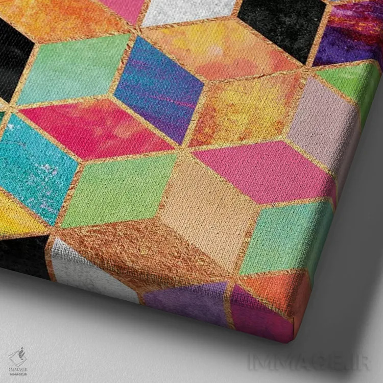 تابلو مکعبهای رنگارنگ اثر الیزابت فردریکسون - نمای نزدیک بافت بوم