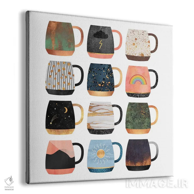 تابلو مجموعه فنجانهای قهوه II اثر الیزابت فردریکسون - نمای پرسپکتیو محصول