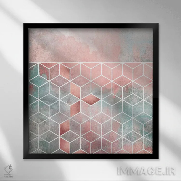 تابلو ابر و مکعبهای رز II اثر الیزابت فردریکسون - نمای قابدار مشکی