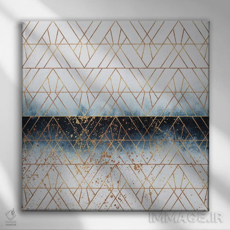 تابلو طرح هندسی آبی زمستانی اثر الیزابت فردریکسون - نمای روبهرو روی دیوار