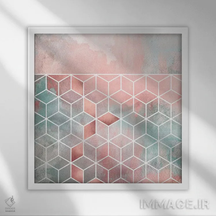 تابلو ابر و مکعبهای رز II اثر الیزابت فردریکسون - نمای قابدار سفید