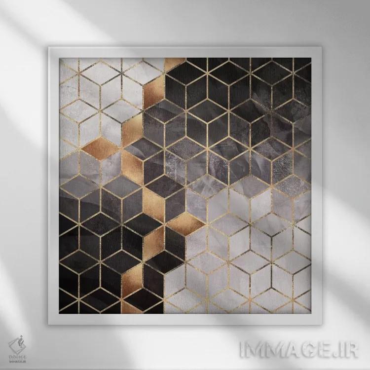 تابلو مکعبهای دودی II اثر الیزابت فردریکسون - نمای قابدار سفید