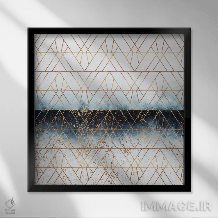تابلو طرح هندسی آبی زمستانی اثر الیزابت فردریکسون - نمای قابدار مشکی