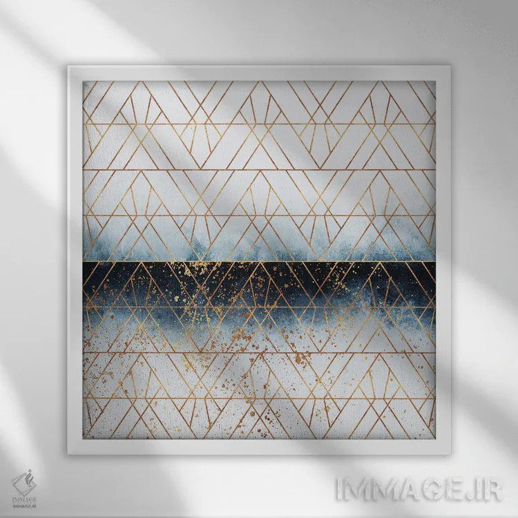 تابلو طرح هندسی آبی زمستانی اثر الیزابت فردریکسون - نمای قابدار سفید