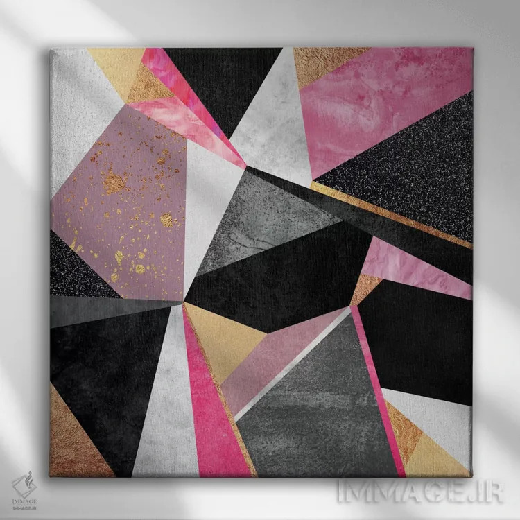 تابلو هندسه صورتی اثر الیزابت فردریکسون - نمای روبهرو روی دیوار