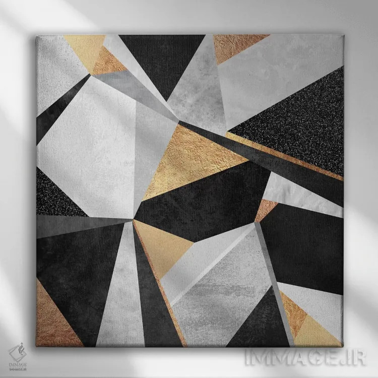 تابلو هندسه طلایی اثر الیزابت فردریکسون - نمای روبهرو روی دیوار