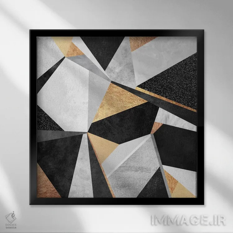 تابلو هندسه طلایی اثر الیزابت فردریکسون - نمای قابدار مشکی