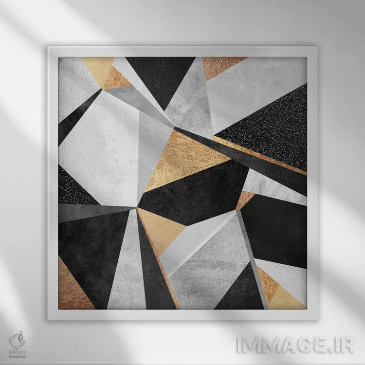 تابلو هندسه طلایی اثر الیزابت فردریکسون - نمای قابدار سفید