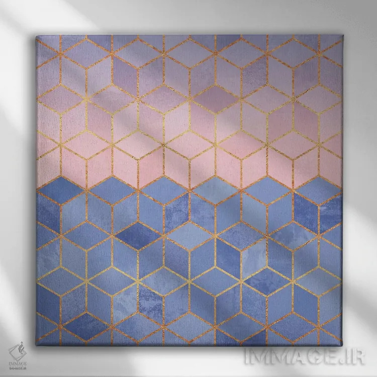 تابلو مکعبهای رز کوارتز و آرامش اثر الیزابت فردریکسون - نمای روبهرو روی دیوار