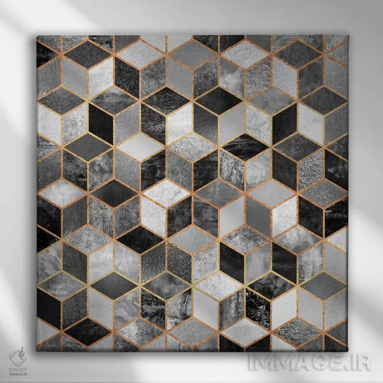 تابلو مکعبهای سیاه و سفید اثر الیزابت فردریکسون - نمای روبهرو روی دیوار