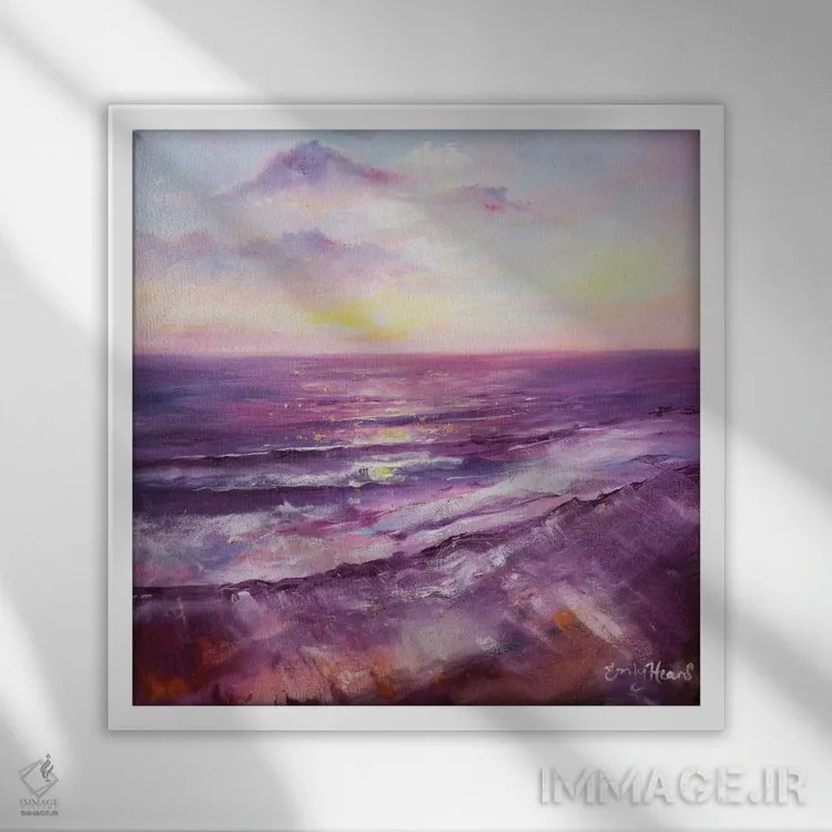تابلو اقیانوس بنفش اثر امیلی لوئیز هرد - نمای قابدار سفید
