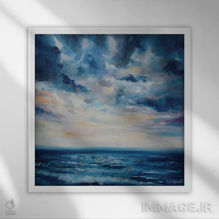 تابلو آبی عمیق اثر امیلی لوئیز هرد - نمای قابدار سفید