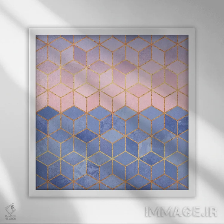 تابلو مکعبهای رز کوارتز و آرامش اثر الیزابت فردریکسون - نمای قابدار سفید