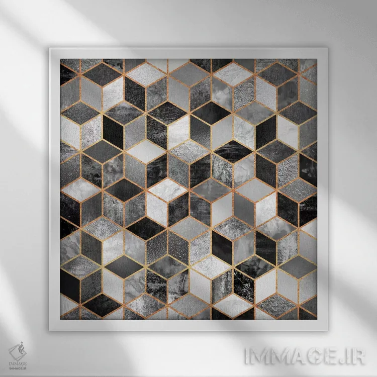 تابلو مکعبهای سیاه و سفید اثر الیزابت فردریکسون - نمای قابدار سفید
