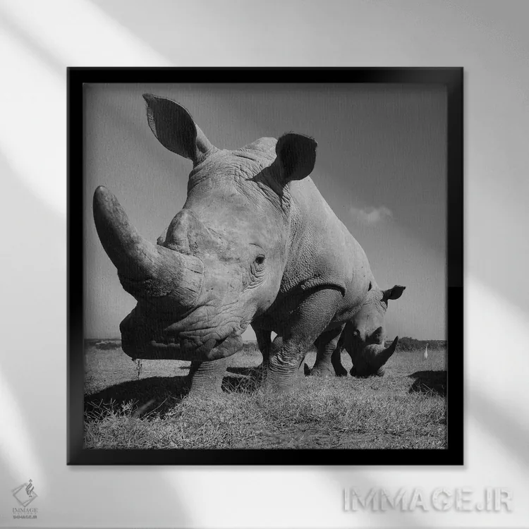 تابلو کرگدن سفید اثر المر وایس - نمای قابدار مشکی