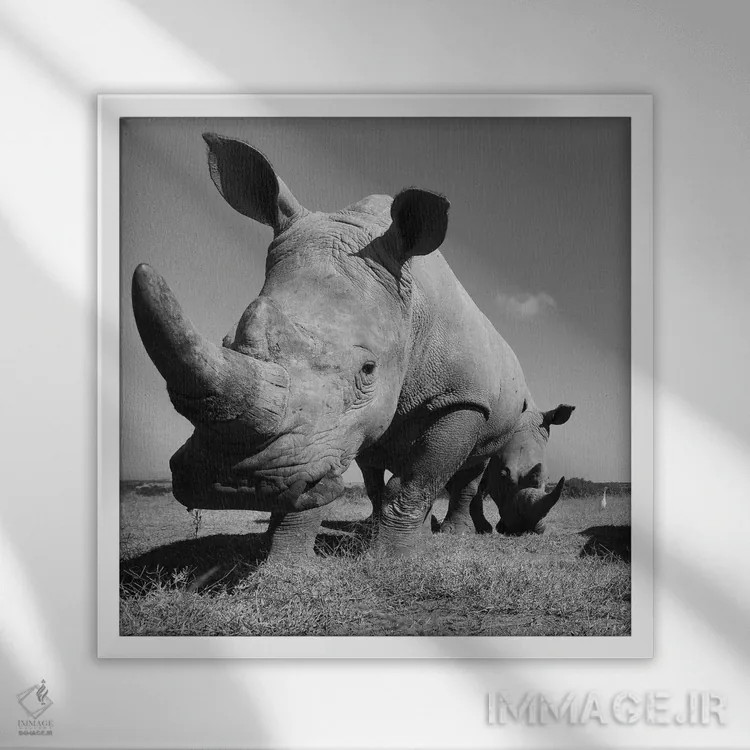 تابلو کرگدن سفید اثر المر وایس - نمای قابدار سفید