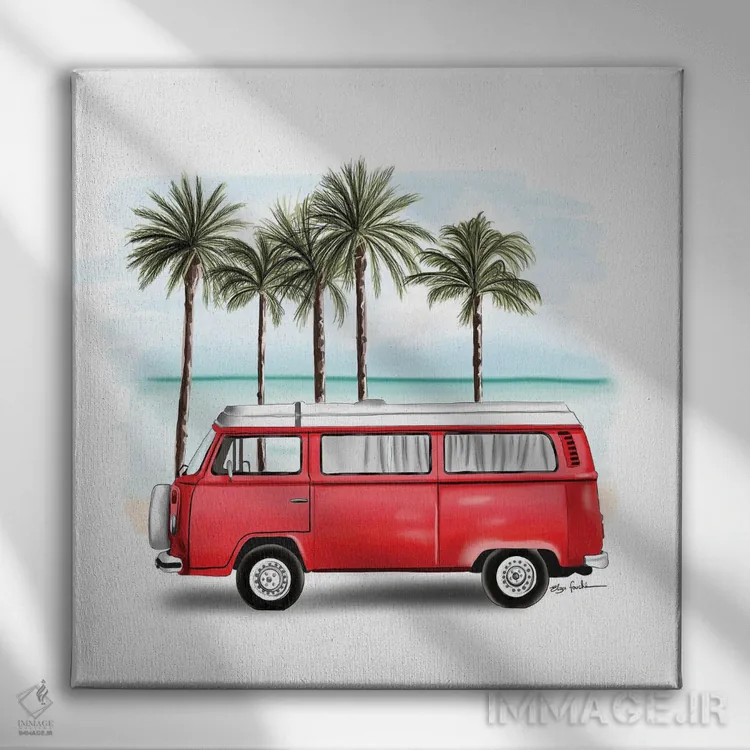 تابلو کامیونت قرمز اثر الزا فوچه - نمای روبهرو روی دیوار