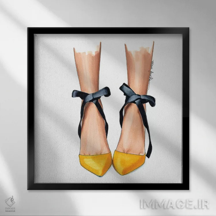 تابلو "کفش پاشنهبلند سیاه و زرد" اثر الزا فوچه - نمای قابدار مشکی