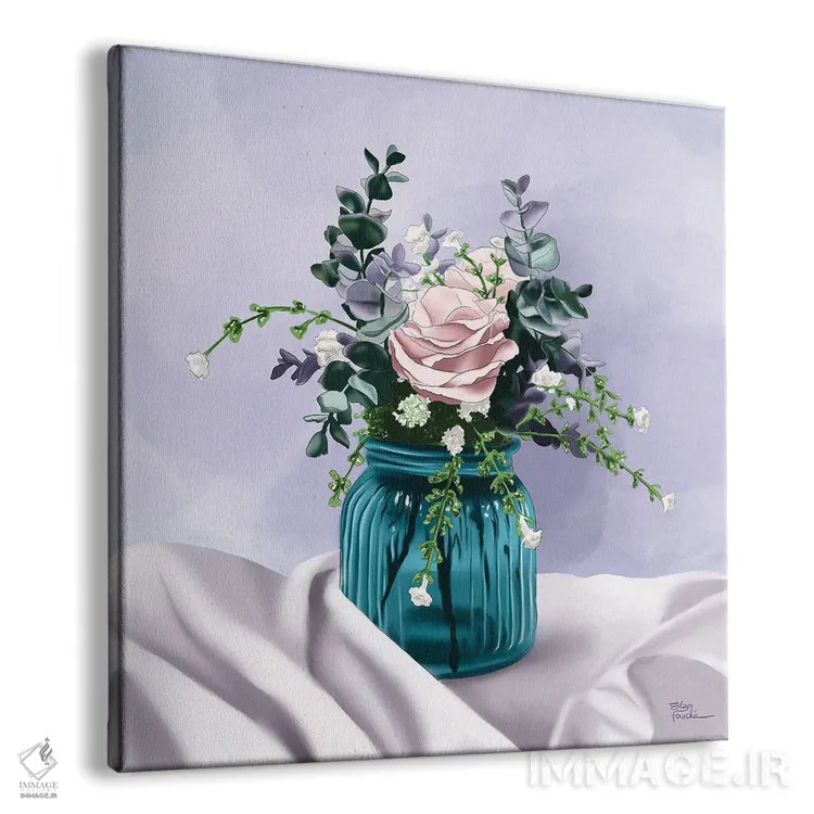 تابلو گلها در شیشه آبی اثر الزا فوچه - نمای پرسپکتیو محصول