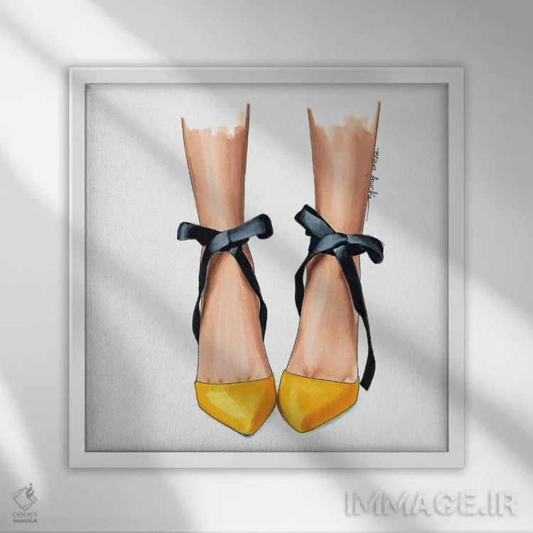 تابلو "کفش پاشنهبلند سیاه و زرد" اثر الزا فوچه - نمای قابدار سفید