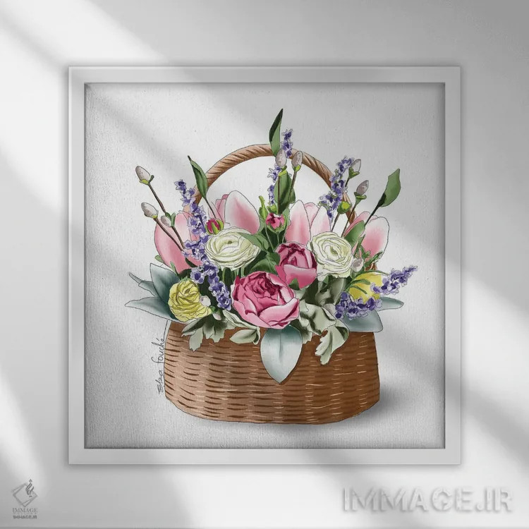 تابلو سبد گلها اثر الزا فوچه - نمای قابدار سفید