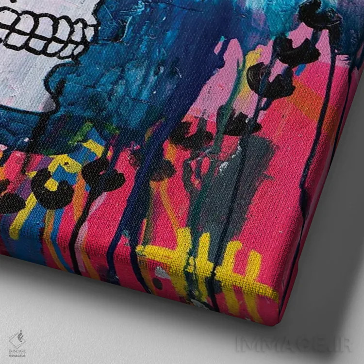 تابلو رنگهای صورتی با بلوز کسبوکار سلطنتی اثر اددی لاو - نمای نزدیک بافت بوم