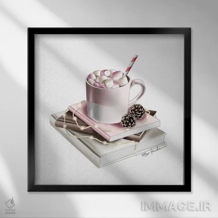 تابلو هات چاکلت (شکلات داغ) اثر الزا فوچه - نمای قابدار مشکی